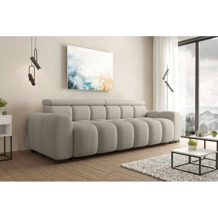 99rooms Alessio Bigsofa Boucle-Stoff ABRIAMO Cappuccino mit Sitztiefenverstellung – Bild 1