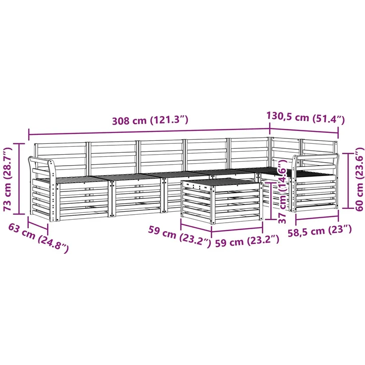 vidaXL Outdoor-Sofagarnitur 7 stk. 6-Sitzer Weiß Massivholz Akazie 3391954 – Bild 9