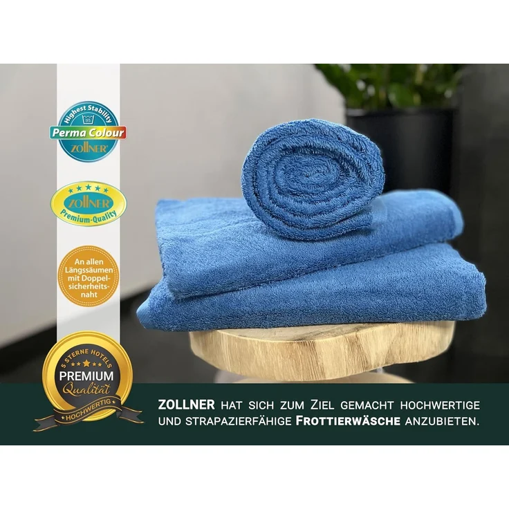 ZOLLNER Duschtücher 3er Set, blau, 70x140 cm, 100% Baumwolle – Bild 5