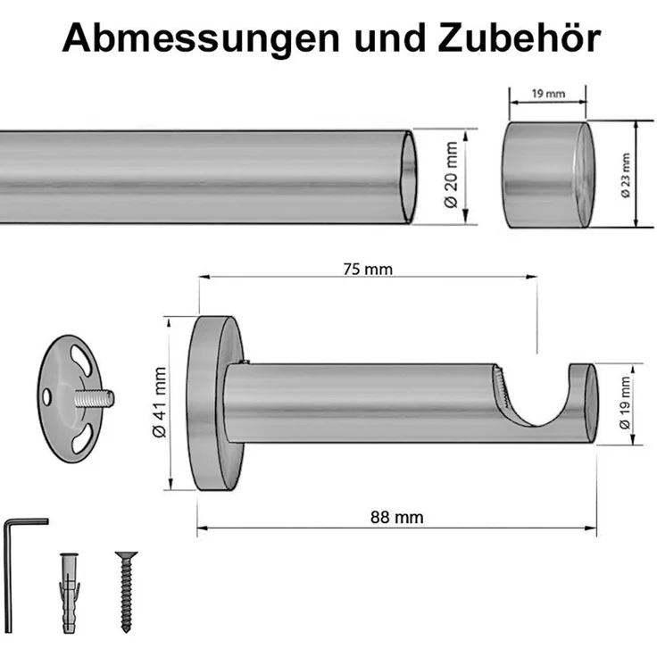 Garduna Gardinenstange Ø 20mm Innenlauf Komplettset inkl. X-Gleiter in Profilfarbe, 1-läufig, kürzbar, Metall, 2-lauf, 1-lauf, Gardinenstange, 20mm, Innenlauf, Gardinenschiene – Bild 2