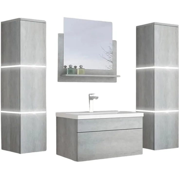 HOME DELUXE Badmöbel-Set 'WANGEROOGE BIG - XL' mit LED-Beleuchtung, Grau