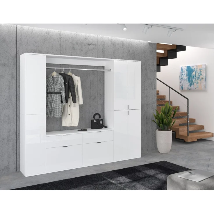 Garderobenschrank SystemX in weiß Hochglanz 212 x 193 cm – Bild 2