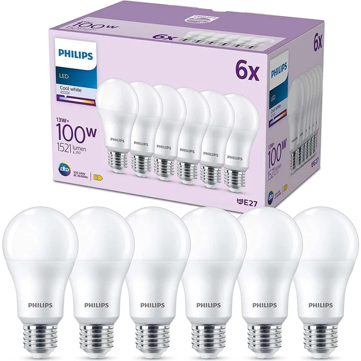 PHILIPS Classic LED E27 Lampe, 100W, matt, neutralweiß, nicht dimmbar, 6er Pack, Kaltweiß – Bild 1