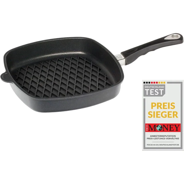 AMT I-E285BBQ Induktion Grillpfanne flach Aluminumguss 28 x 28 cm, Höhe 5 cm