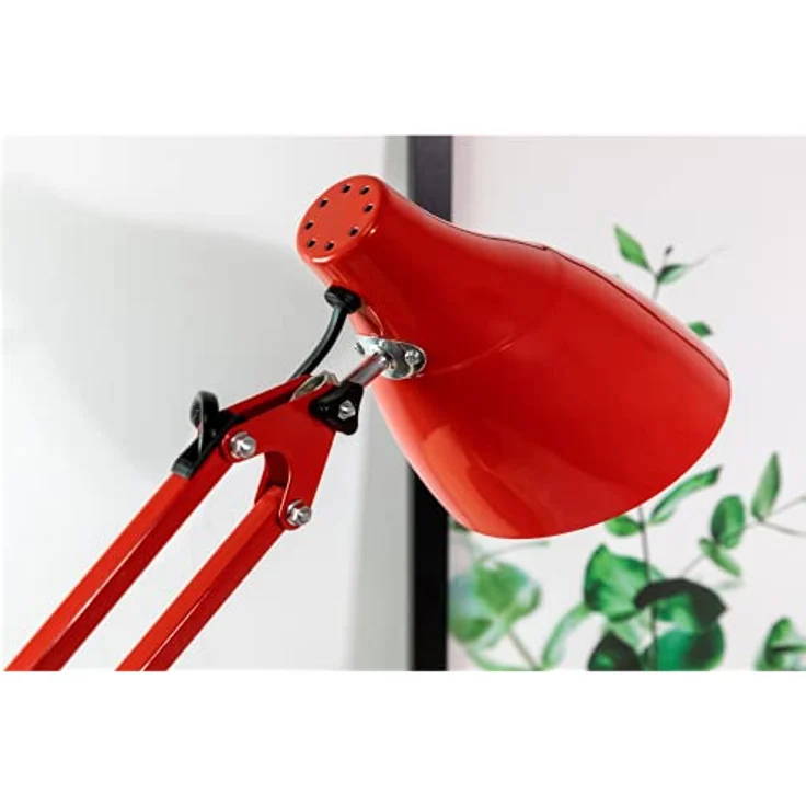 Virone DIAN Schreibtischlampe E27, flexible Stahlbefestigung, Kabellänge 110 cm, flimmerfrei, rot – Bild 3