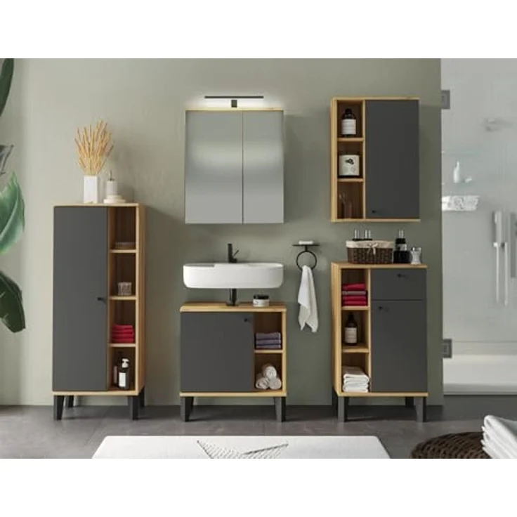 Badezimmer Hängeschrank Torsby in grau und Eiche 51 x 75 cm – Bild 6
