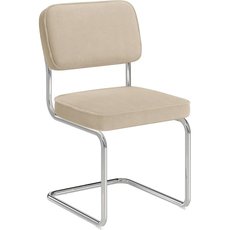 skølm 'Thund' Esszimmerstühle 2er Set, beige, Polsterstuhl aus Cord mit verchromten Metallgestell, Schwingstuhl bis 120 kg belastbar – Bild 12