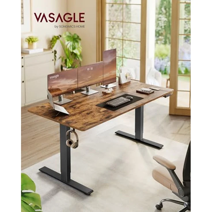 VASAGLE Höhenverstellbarer Schreibtisch, 160x80 cm, USB-C-Anschluss, Ablage für Steckdosenleiste, Stehtisch, Erinnerung bei langem Sitzen, 3 Speichertasten, für Büro, vintagebraun LSD146KD02 – Bild 3
