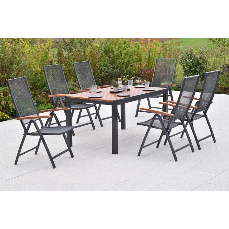 Thasos Gartenmöbel Set 7tlg, 6 Klappsessel, Ausziehtisch 150 (200 ) x 90 cm, Aluminium – Bild 3