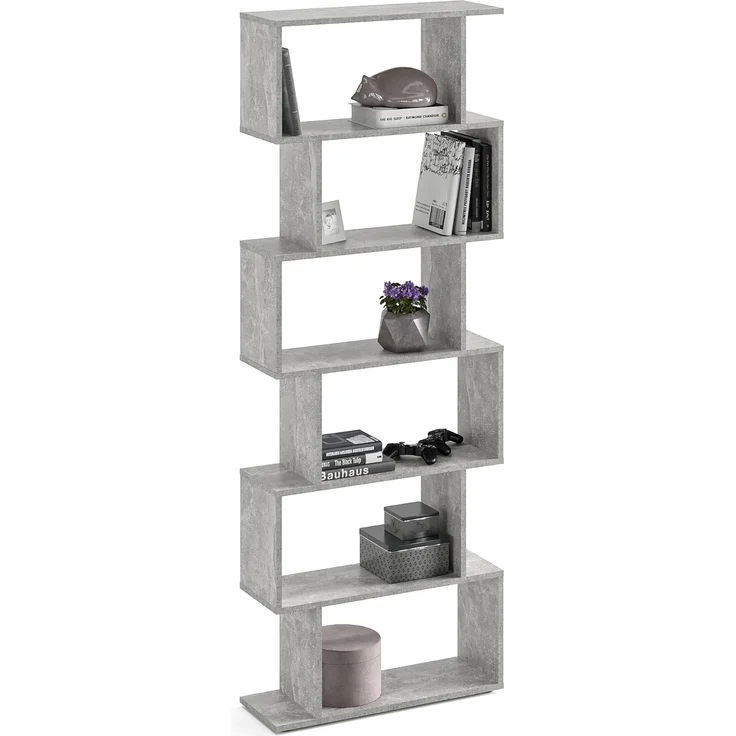 KOMTO Bücherregal Shelf 190 New Raumteiler Regal Standregal Holz und Hoch mit 6 Ebenen, S-Förmiges Modern Hochregal Aktenregal Büroregal 191x70x24 cm – Bild 1