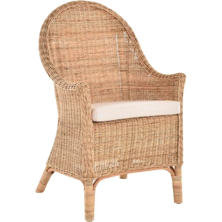 Krines Home Esszimmersessel Korbstuhl mit hoher Rückenlehne und Armlehne Armlehnstuhl Natur Rattan, Sessel gerader Rücken mit Kissen – Bild 5