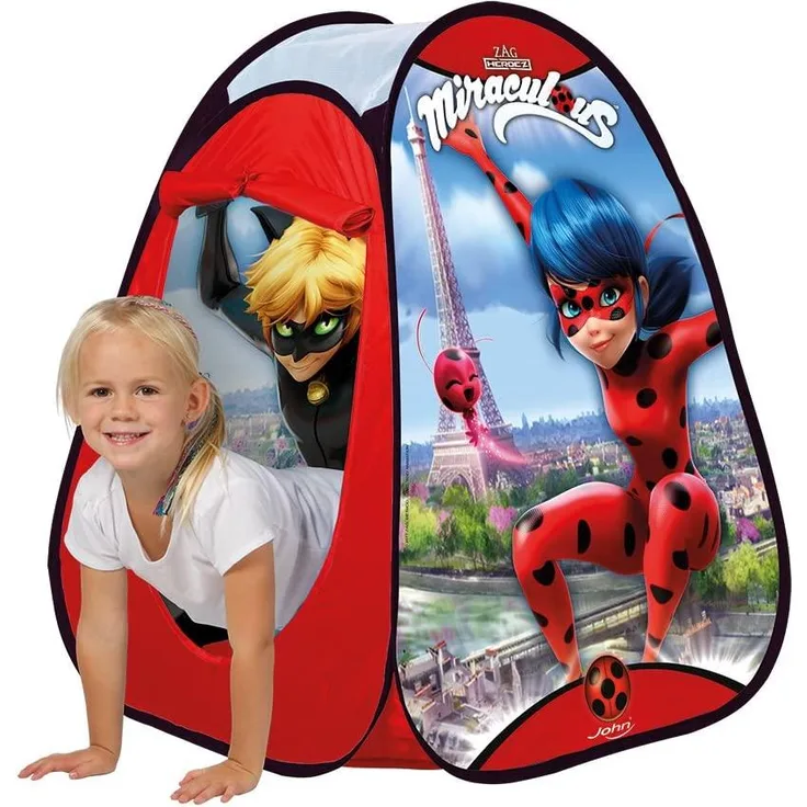 John 76044 76044-Pop Up Miraculous Ladybug-Kinderzelt, Wurfzelt, Spielhaus mit gedrucktem Motiv für Kinder Spielzelt