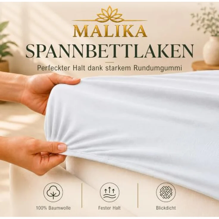 MALIKA® Spannbettlaken 180x200 - 200x200 cm, Baumwolle Jersey, passend für Matratzenhöhe bis 28 cm, Oeko-Tex zertifiziert – Bild 4