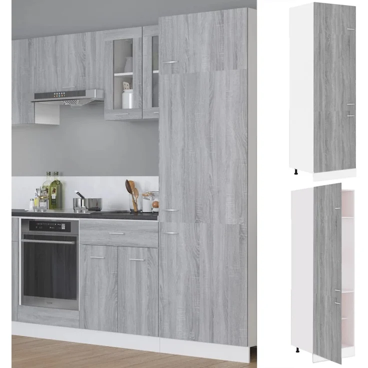 Kühlumbauschrank, Küchenschrank Lyon Grau Sonoma 60 x 57 x 207 cm Holzwerkstoff – Bild 1