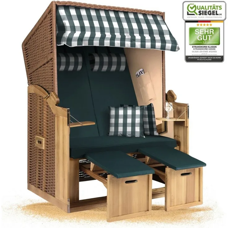 Strandkorb Hanse Strandkorb Strandkorb 2-Sitzer Ostsee Volllieger in Natur Beige Grün, BxTxH: 120x80x160 cm, Ostsee Volllieger, Ostsee 2-Sitzer Modell 2025, Stabiles Wacholder mit handgefertigtem Polyrattangeflecht