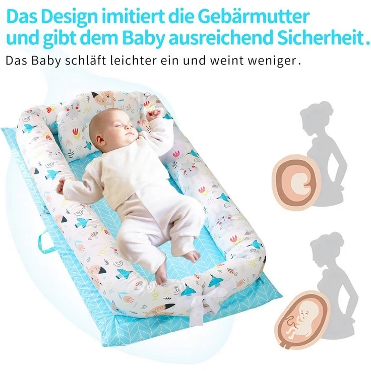 SEHAUSEU Kuschelnest Bettnestchen Babylounge Babykokon mit Decke und Kissen Wickelauflage – Bild 2