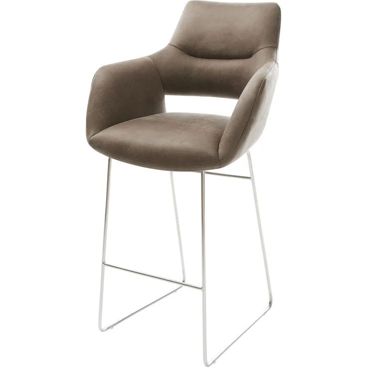 Barstuhl Yago-Flex Mikrofaser Taupe Vintage Kufengestell Edelstahl Silberfarben Taschenfederkern – Bild 1