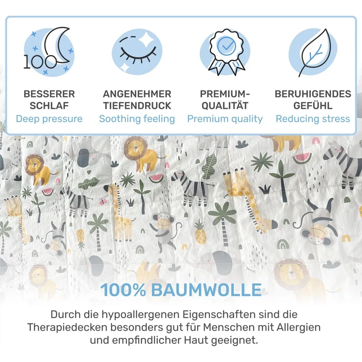Dailydream Bezug für Kindergewichtsdecke | 90 x 120 cm | Motiv Safari | 100% Baumwolle | Ersatzbezug / Wechselbezug | waschbar | hautfreundlich & atmungsaktiv | Cover für Weighted Blanket – Bild 4