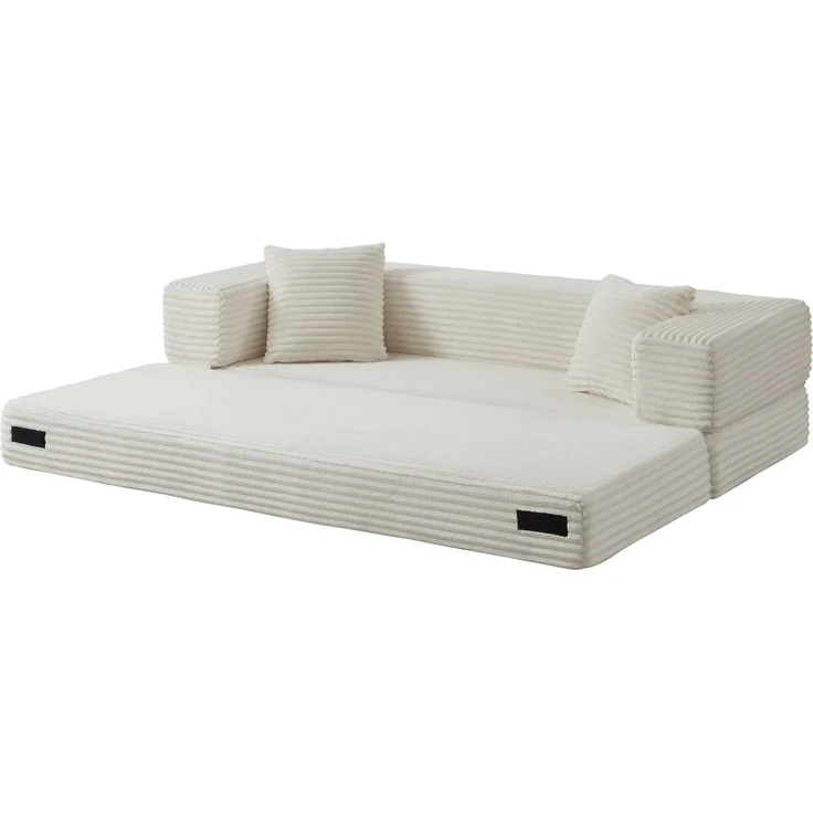 ZUBALIYA Schlafsofa, mit Schlaffunktion, H 60 × T 200 × B 76 cm, Weiß, Schaumstoff – Bild 14