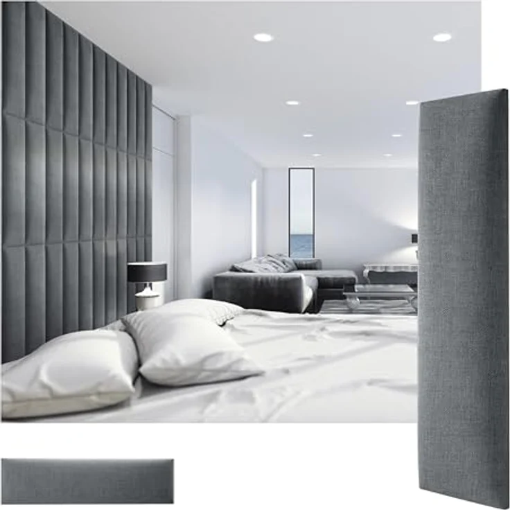 MOLLIS Polsterplatte, Rechteckiges und Dekoratives Wandpaneel, Geeignet als Bettkopfteil oder Aufprallschutz, Reduziert Schall und Verbessert Akustik, aus Schaumstoff, 60x15 cm, Anthrazit – Bild 2