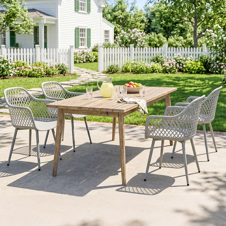 MELAYR, Gartenstuhl 4er Set UV-beständige Gartenstühle aus Kunststoff mit Armlehne Rückenlehne 56 x 51 x 84 cm Grau – Bild 4