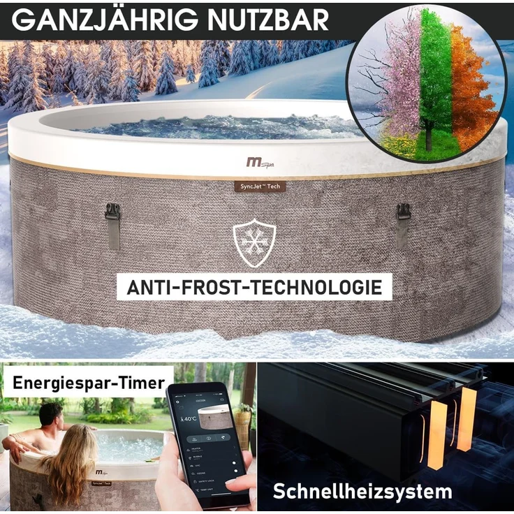 BRAST Whirlpool MSpa Verto-Serie, 5 Modelle, In- Outdoor Pool, Winterfest, (MSpa Cocoon für 6 Personen mit Schaumstruktur, Ø180x65cm, 130 Massagedüsen in 3 Intensitäten), einfache Steuerung per App – Bild 8