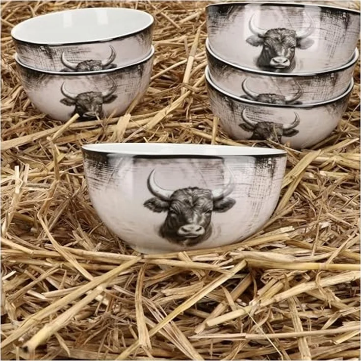 MamboCat Müslischale Toro 6x Müslischale Ø14,2cm 460ml Porzellan 6 Personen Kuh Landhaus, Porzellan – Bild 3
