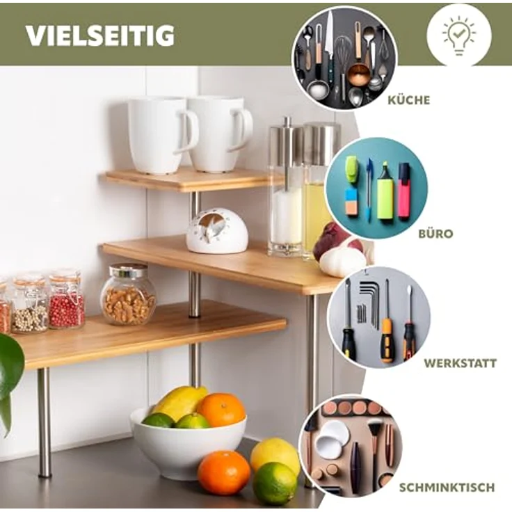 bremermann Küchenregal Bambus-Eckregal, Küchenregal, Material aus Bambusholz und Edelstahl – Bild 8