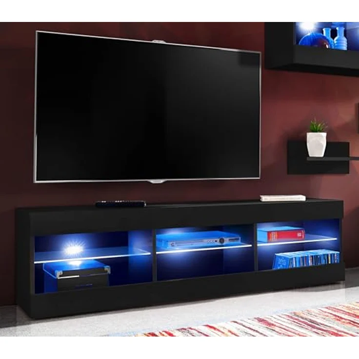 Komodee Wohnzimmerset Tivoli Grande, Schwarz, 9 Fächer, Holzwerkstoff, Rechteckig, 250x159x35 cm – Bild 6