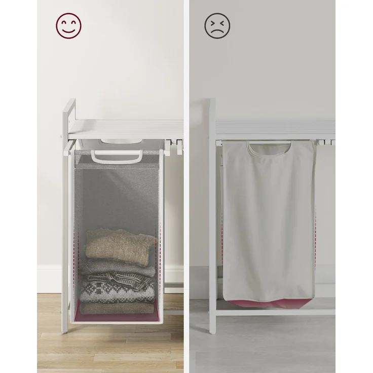 Vasagle Wäschekorb mit 2 Fächer, Metallrahmen Weiß, 2x46 L / 73 x 33 x 72 cm – Bild 8
