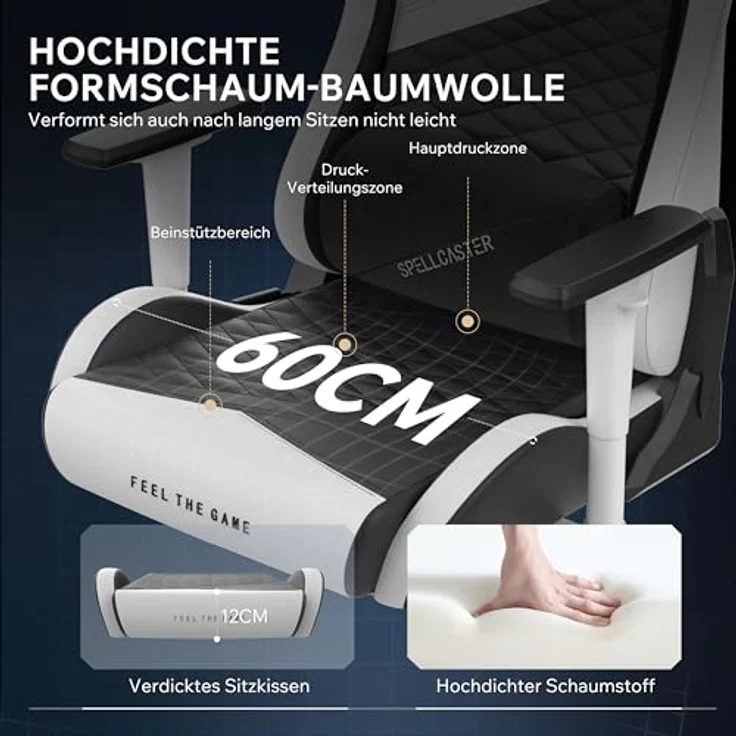 SENSE7 Gaming Stuhl Spellcaster Senshi Edition XL, ergonomischer Gaming Sessel, verstellbaren Lendenkissen Einstellbarer Neigungswinkel, Wippfunktion, PU-Leder Gaming Chair, 150kg, PC Stuhl Weiß – Bild 7