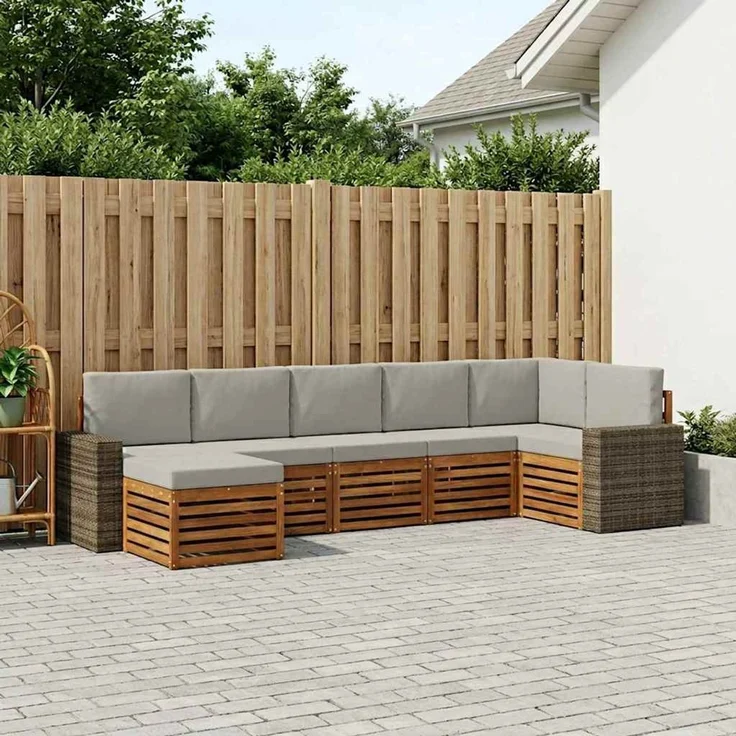 vidaXL Outdoor-Sofagarnitur 7 stk. 6-Sitzer Natur und Hellgrau 3384637 – Bild 1