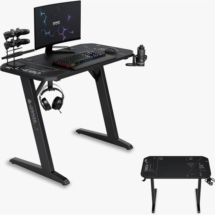 SENSE7 Schreibtisch Nomad Cybernetic, Gaming Tisch 120x60, PC Tisch mit Kopfhörerhaken, Getränkehalter, Controller Halter, Gaming Computertisch mit Kohlefaseroberfläche, Ergonomischer Gaming Desk – Bild 3