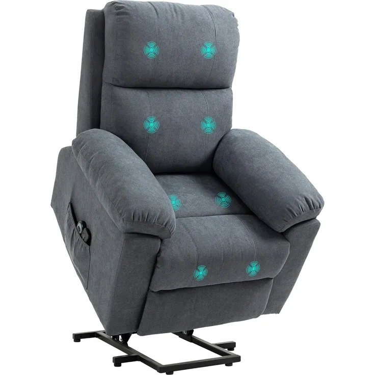 HOMCOM Massagesessel Relaxsessel, TV-Sessel, mit Liegefunktion, Fernsehsessel aus Leinen (Ruhesessel, 1-St, Aufstehsessel), mit Fernbedienung