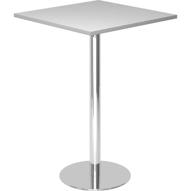 bümö Stehtisch Büro, Bistrotisch eckig 80 x 80 cm - Bartisch grau, Stehtisch Holz-Platte, Säule aus Metall verchromt, Buffettisch, Säulentisch, Partytisch, Thekentisch, Hochtisch, Barmöbel, STH88-5-C