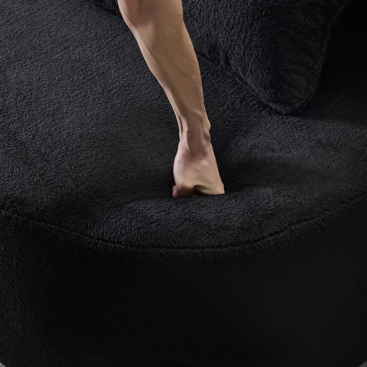 Großes modernes schwarzes Bodensofa mit 4 Wurfkissen, bequemes Flanellsofa, hochdichte Schaumstoff-Klappmatratze, geeignet für Wohnzimmer, Gästezimmer, Schlafzimmer, kein Zusammenbau erforderlich--Schwarz--198x60x76cm--YOUDENOVA – Bild 5