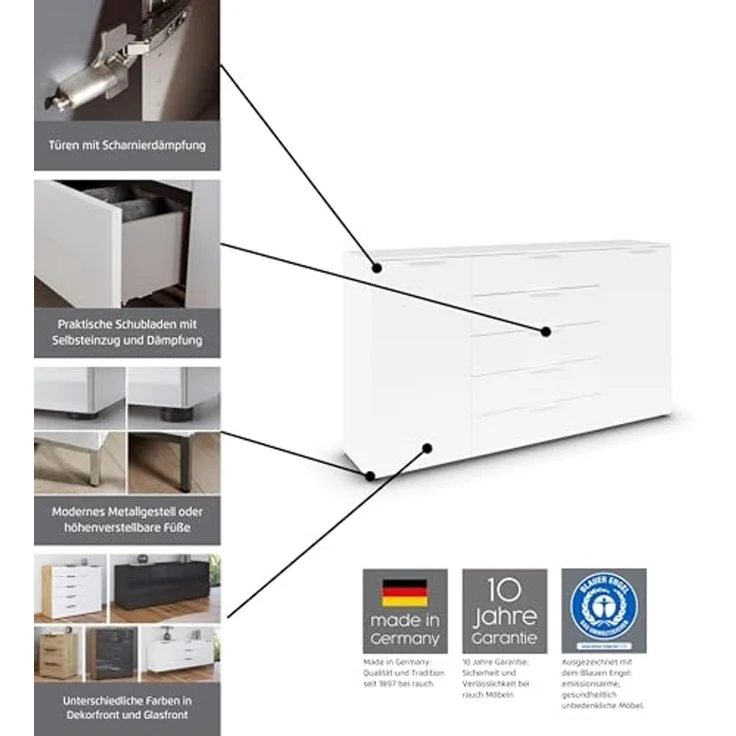 Rauch Möbel Flipp, Nachttisch für Schlafzimmer, Kinderzimmer, Wohnzimmer, Jugendzimmer, Flur, Garderobe, 3 Schubladen, mit Softclose-Funktion, Farbe Schwarz, Breite 40 cm – Bild 4