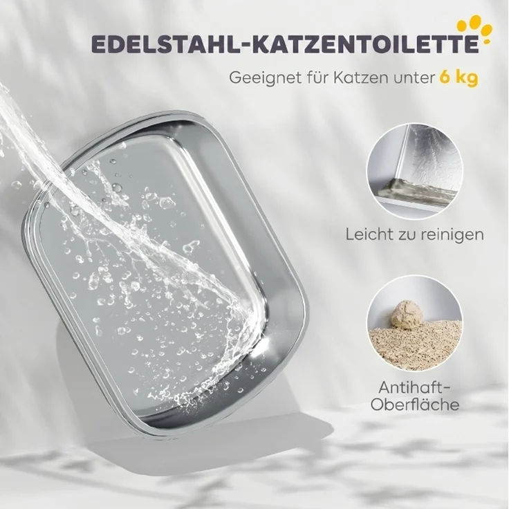 Katzentoilette 52,4 x 41,3 x 39,8 cm aus Edelstahl – geschlossen oder halboffen, mit Schaufel – Bild 4