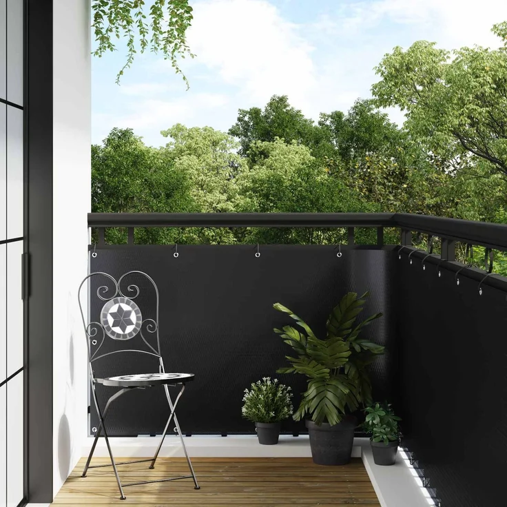 vidaXL Balkonsichtschutz mit Ösen 500 x 100 cm Poly-Rattan Schwarz 42032654 – Bild 1