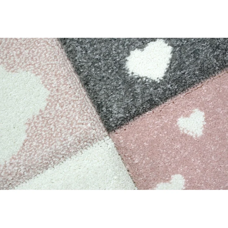 Carpetia Kinderteppich Kinderzimmer Herzchen Wolken Regenbogen rosa creme grau, rechteckig, Höhe: 13 mm – Bild 3