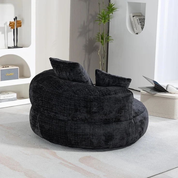 Couch Sitzsack Lounger Boneless Chenille 3 Kissen Gaming Schwarz – Bild 3