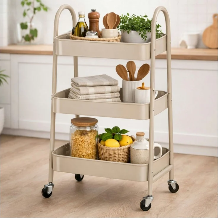 Koopman Küchenwagen Rollwagen Aufbewahrung Metall 79x44x32 cm Bausatz Montage Grau, (1 St), Grau, 79x44x32cm, Metall, 3 Ebenen, mit Rollen – Bild 5