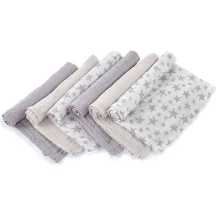 Jané 6er Set Baby Mulltücher 35x35 cm, Baumwolle & Bambus, Multifunktional, Antiallergisch, Nachhaltig, Grau