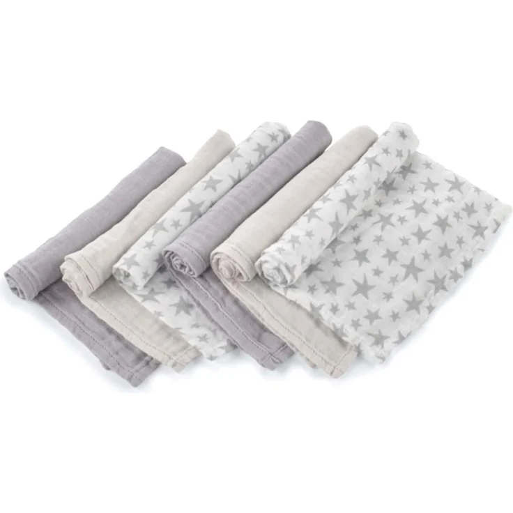 Jané 6er Set Baby Mulltücher 35x35 cm, Baumwolle & Bambus, Multifunktional, Antiallergisch, Nachhaltig, Grau