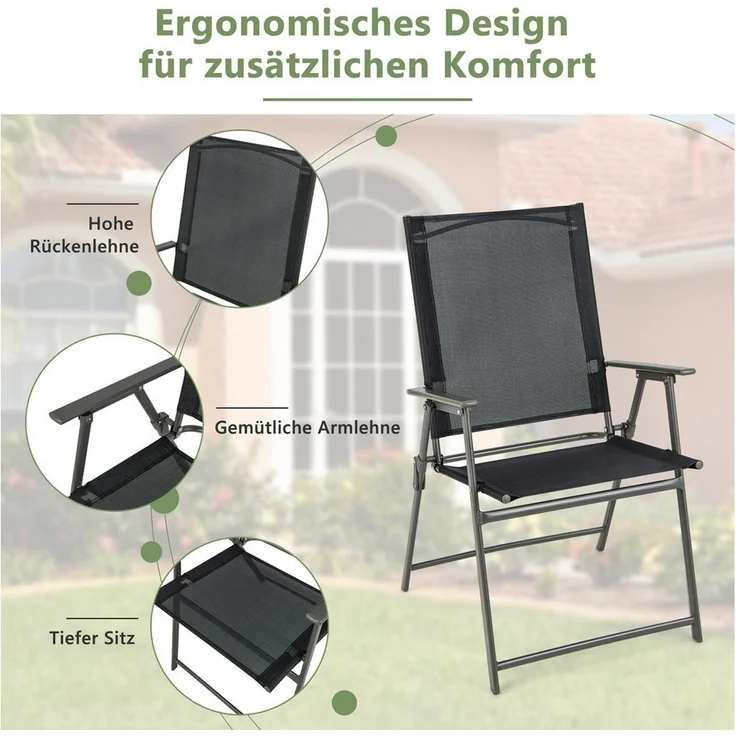 COSTWAY Gartenstuhl Klappstühle (4 St), klappbar mit Armlehnen,150kg – Bild 3