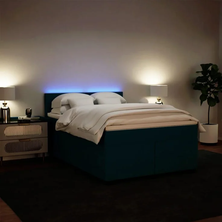 vidaXL Boxspringbett mit Matratze Blau 160x200 cm Samt 3288652 – Bild 4