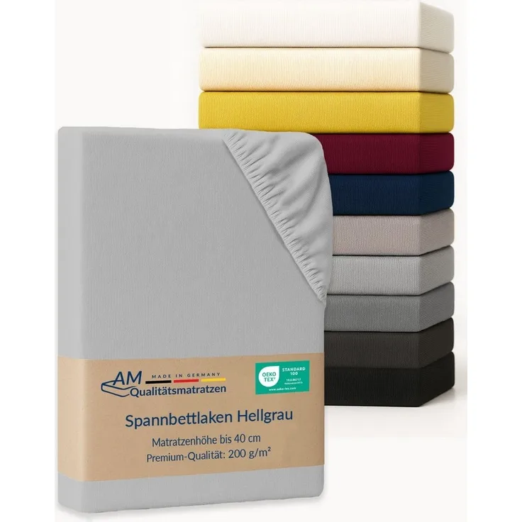 AM Qualitätsmatratzen Spannbettlaken Baumwolle in hellgrau, Bettlaken für Boxspringbetten, Made in Germany, Baumwolle, Gummizug: rundum, (1 Stück), 90x200x40