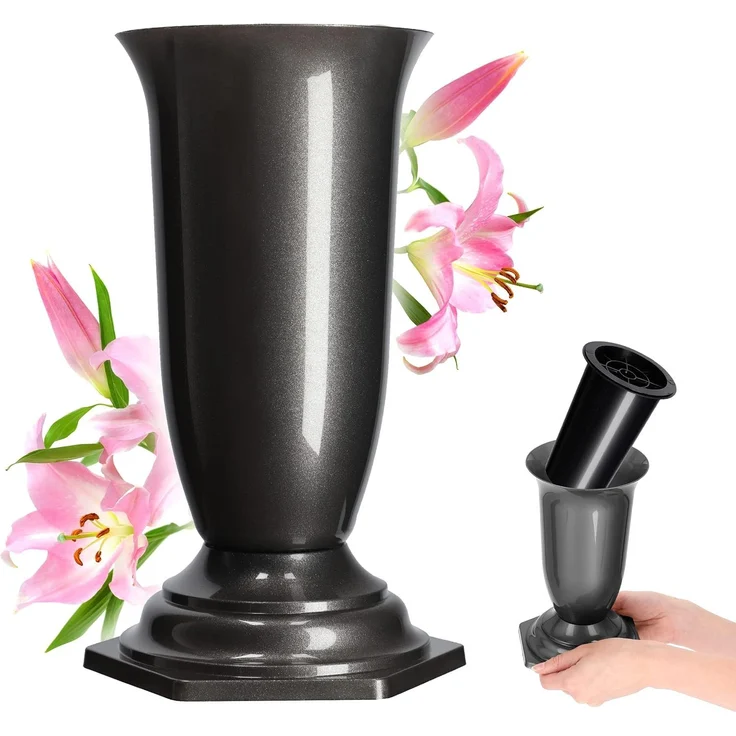 KADAX Vase, Fläschchen für Friedhof, Grabstein, Graphit, 29 cm – Bild 1