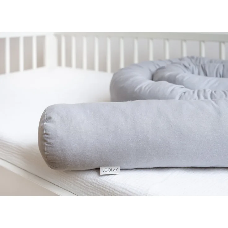 Loolay Nestchenschlange 100% GRAU Baumwolle Multifunktion PREMIUM Bettschlange Stoffschlange, (Bettumrandung Krabbeldecke Babybett Umrandung Schlange Bett Kopfschutz, Zierkissen Bettrolle Dekokissen Zugluftstopper - Super GESCHENK), LOOLAY® - 100% Euro...