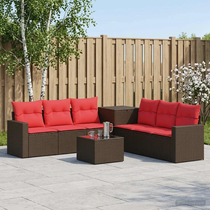vidaXL Sofa Set 8 stk. Braun und Rot Polyrattan und Stahl 3448327 – Bild 1